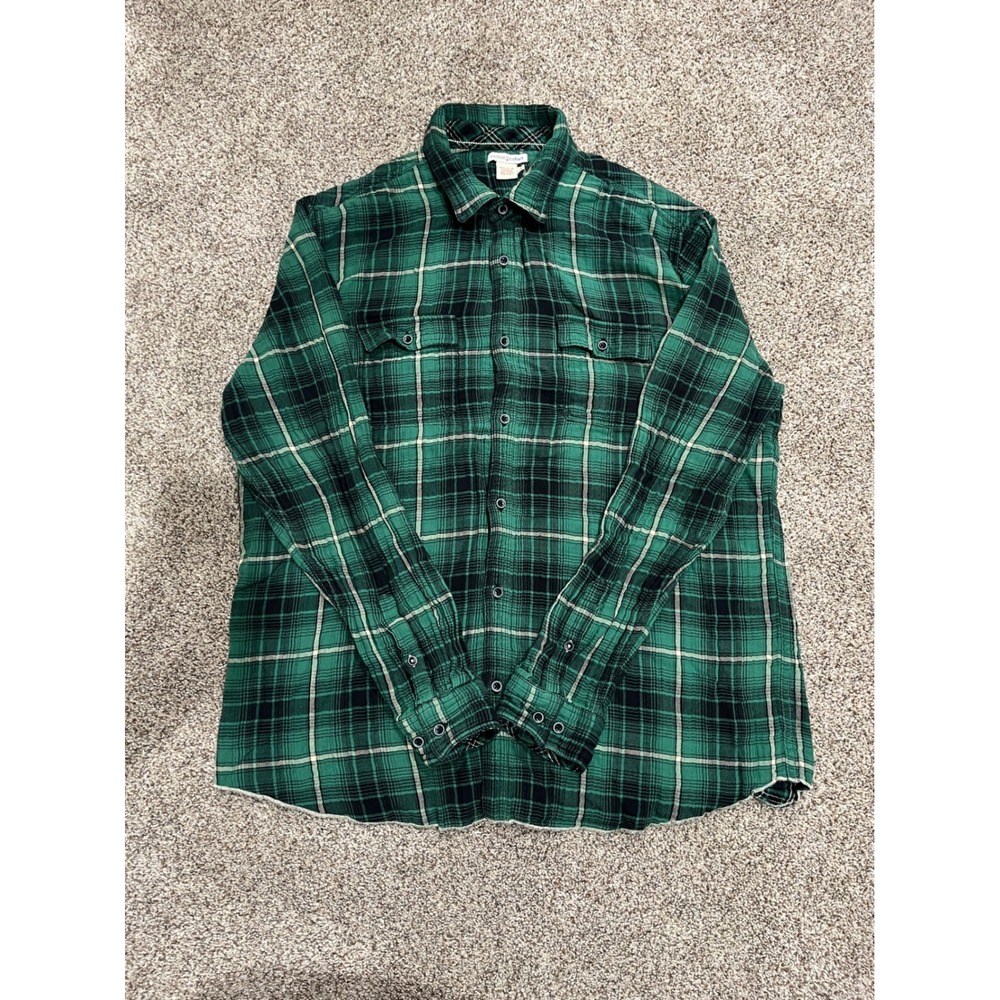 Carbon 2 Cobalt Mens Large Green Black Plaid Cotton Button Down Flannel Shirt